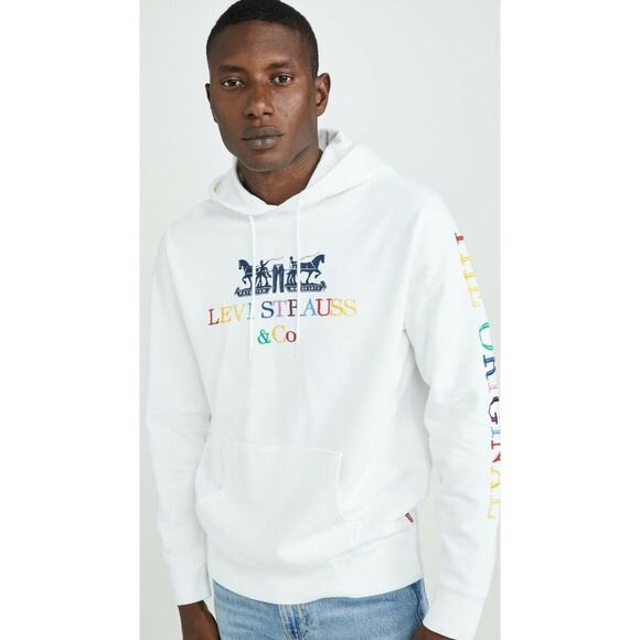 NEW Size XL Mens White Rainbow Embroidered Horse Logo Pullover Sweatshirt Hoodie - Picture 1 of 6